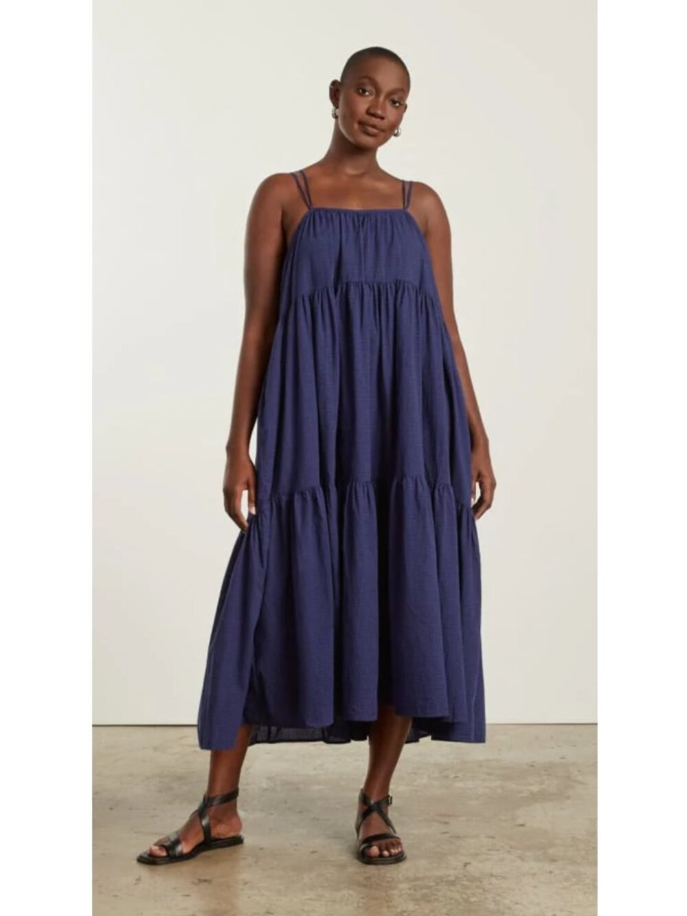 Everlane The Billow Tiered Maxi Dress Navy M $128